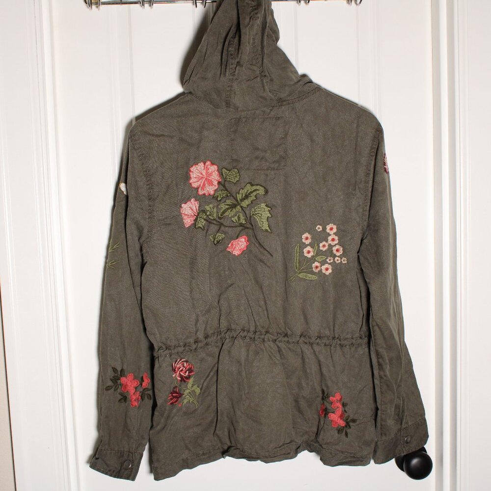 American Eagle army green floral embroidered hooded coat L - Picture 5 of 6